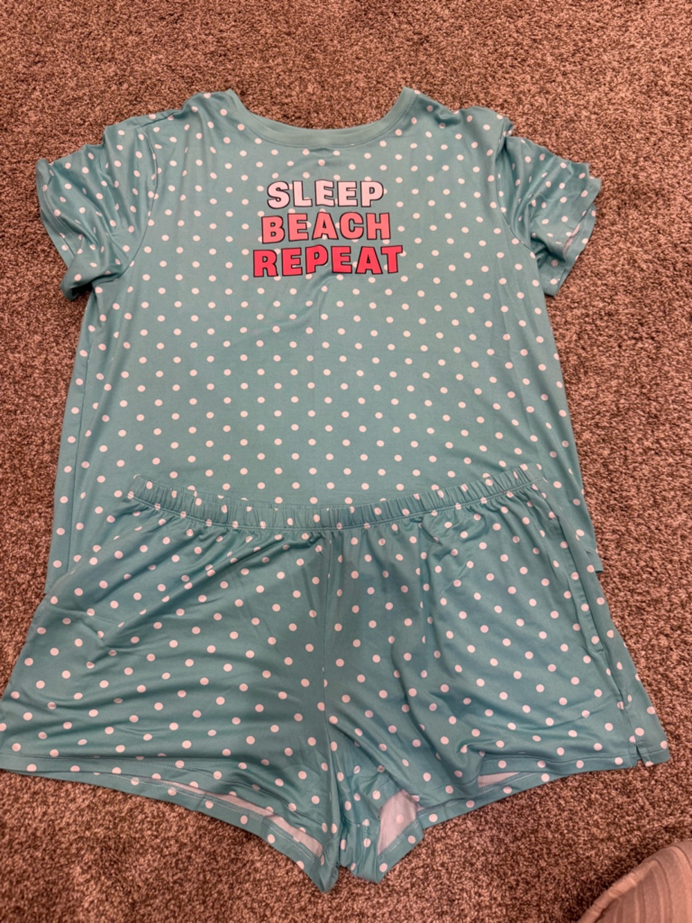 Polka Dot Short Sleeve Pajama Set - Teal "Sleep Beach Repeat"